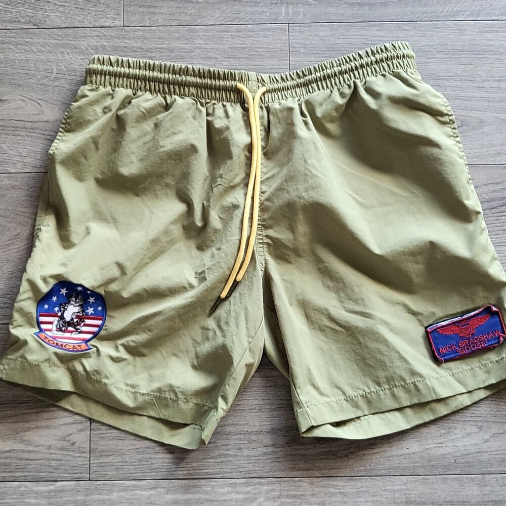 RSVLTS Top Gun Men's M Military Green Swim Shorts With Patches